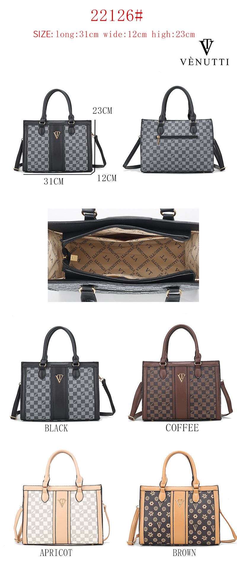 VENUTTI monogram checker handbag-brown