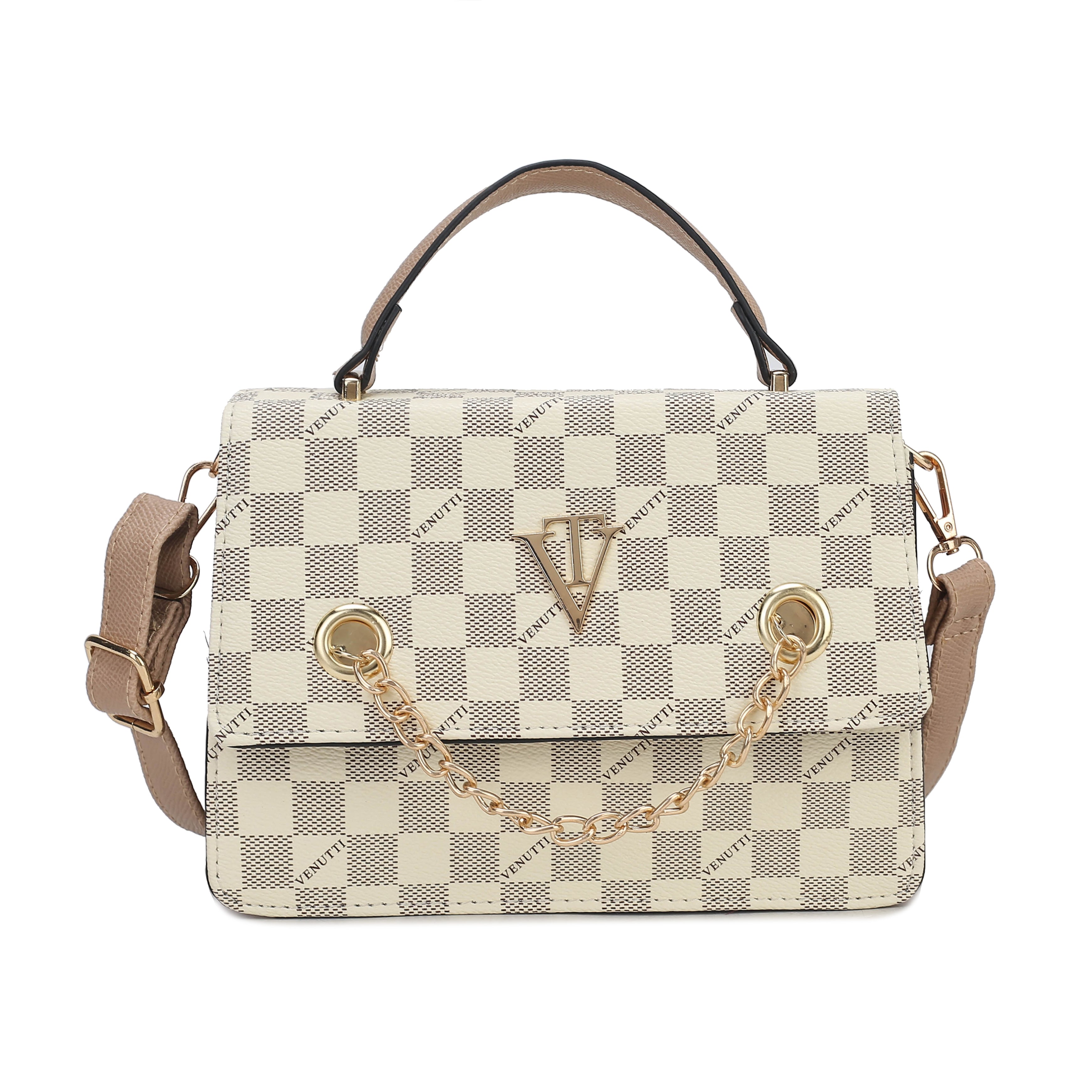 Chain Embellish Checker Cross Bag