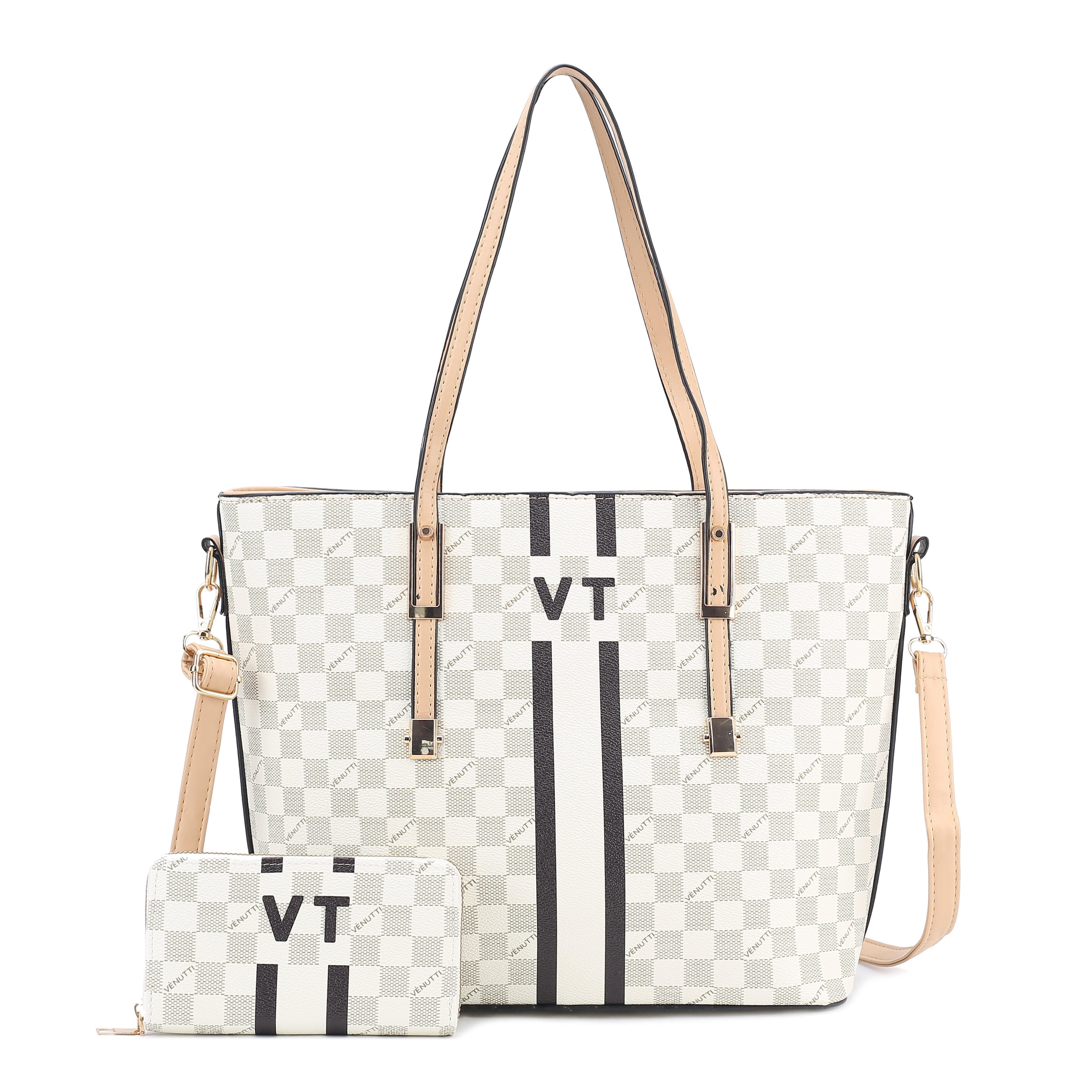 Monogram Checker Tote Bag with Wallet