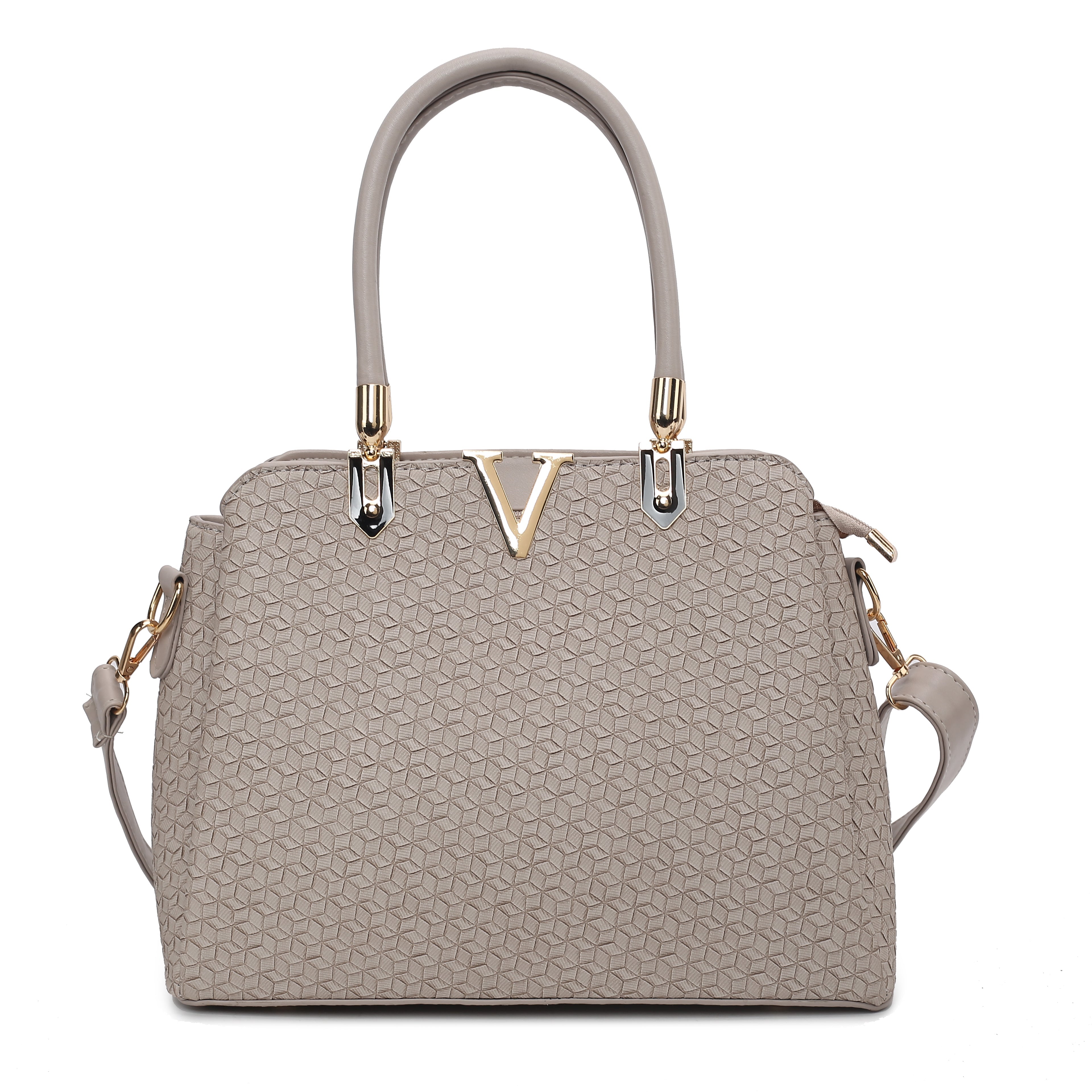 V SQUARE EMBOSSED TRI HANDBAG