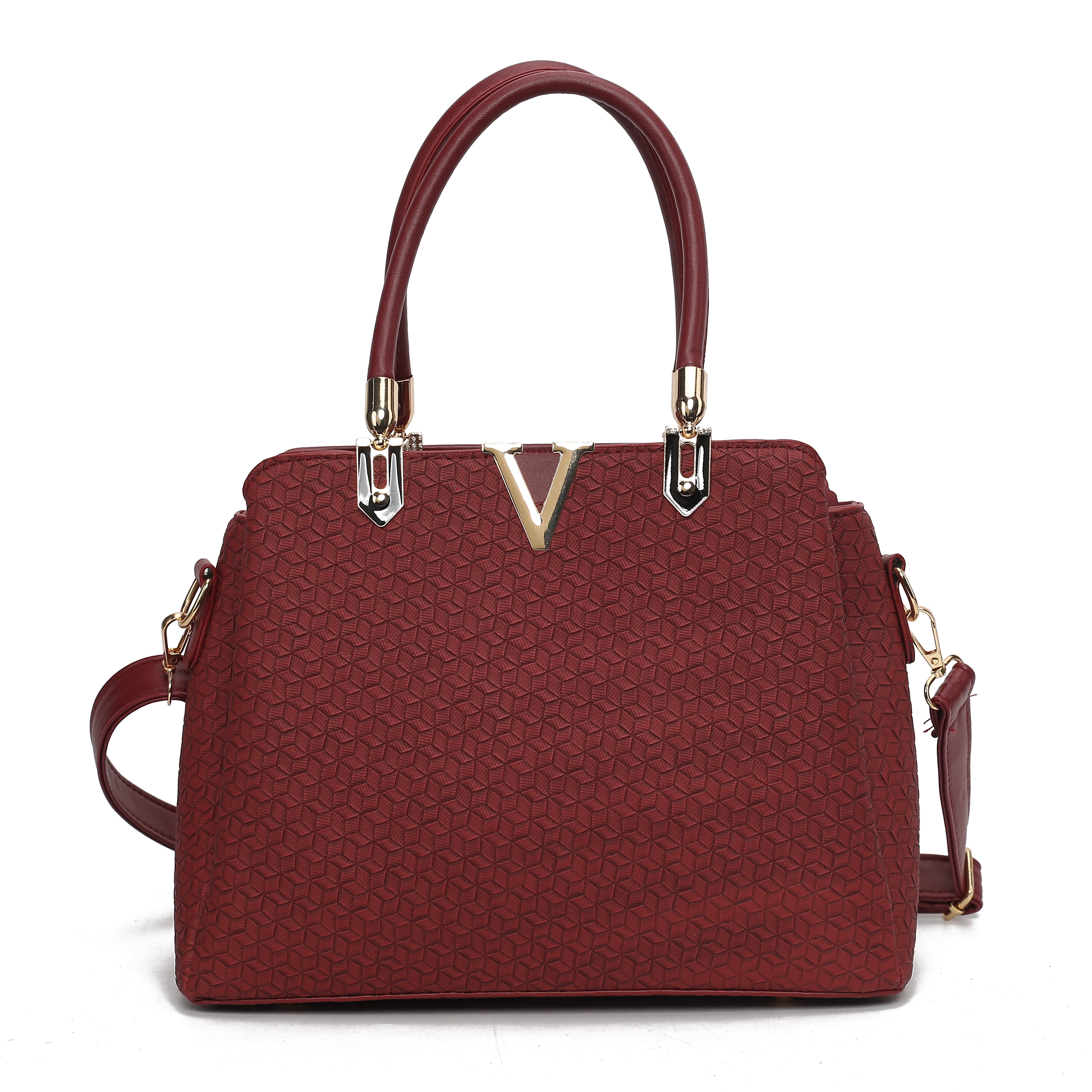 V SQUARE EMBOSSED TRI HANDBAG
