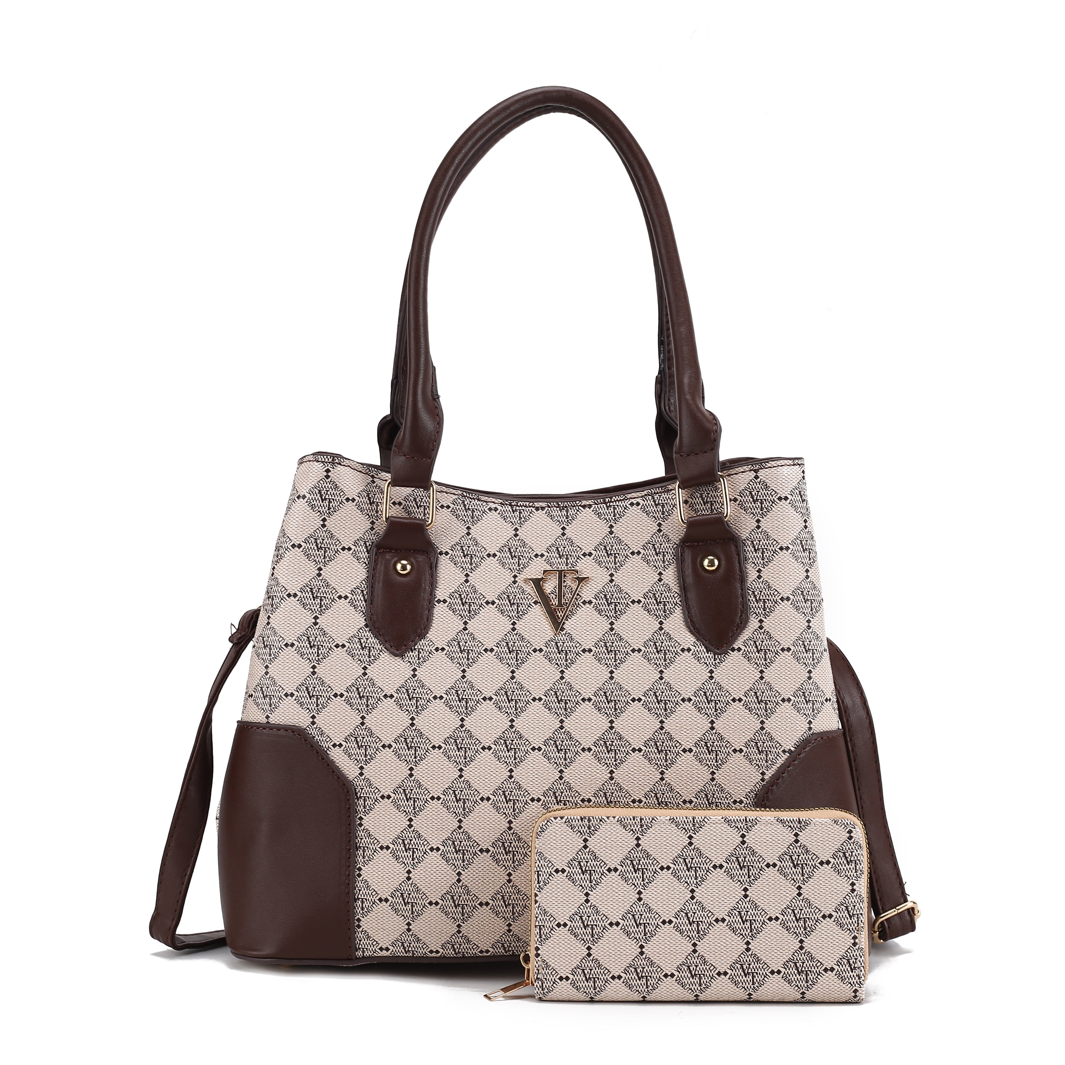 Elegant Diamond Print Handbag with Wallet