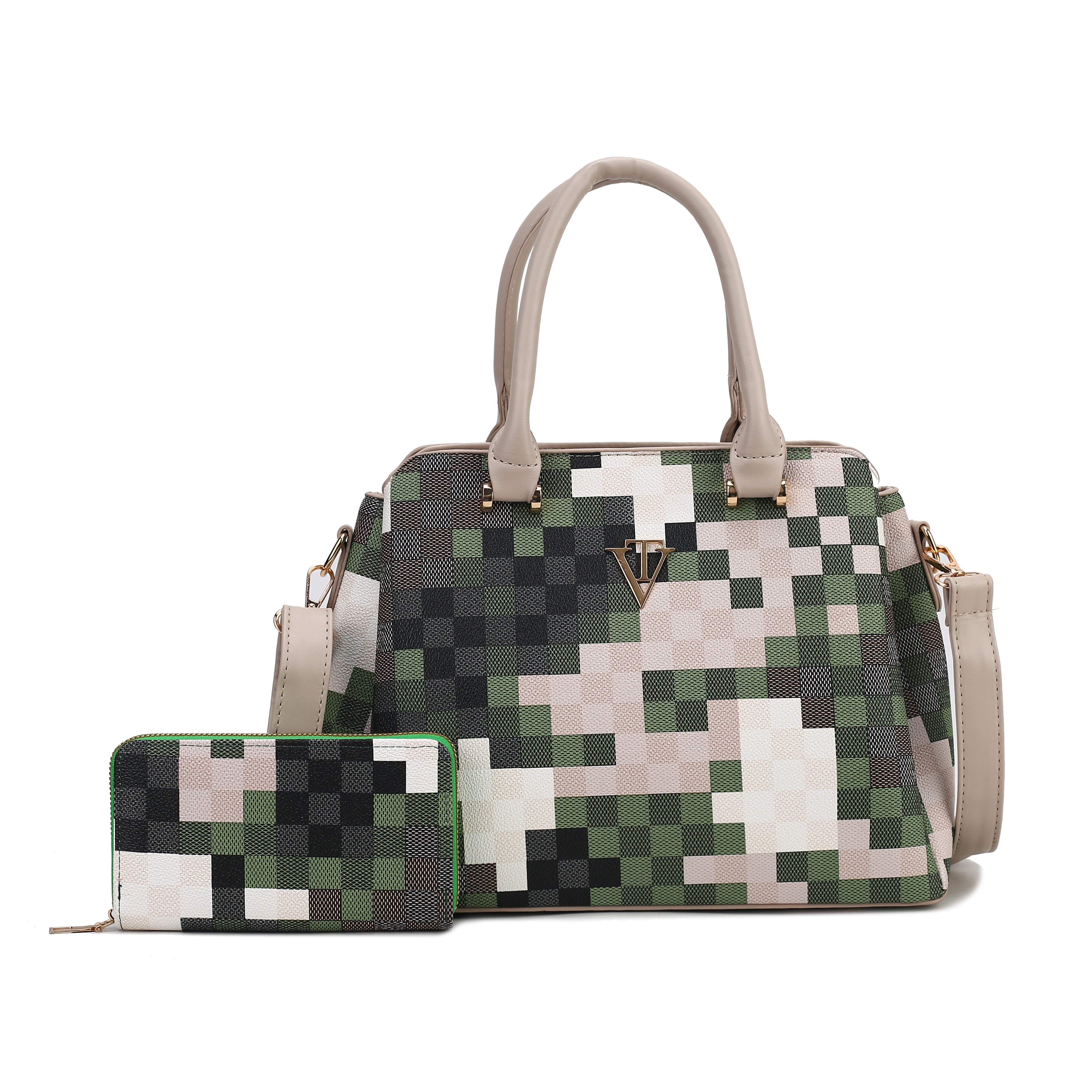 Cammo Print Handbag With Wallet