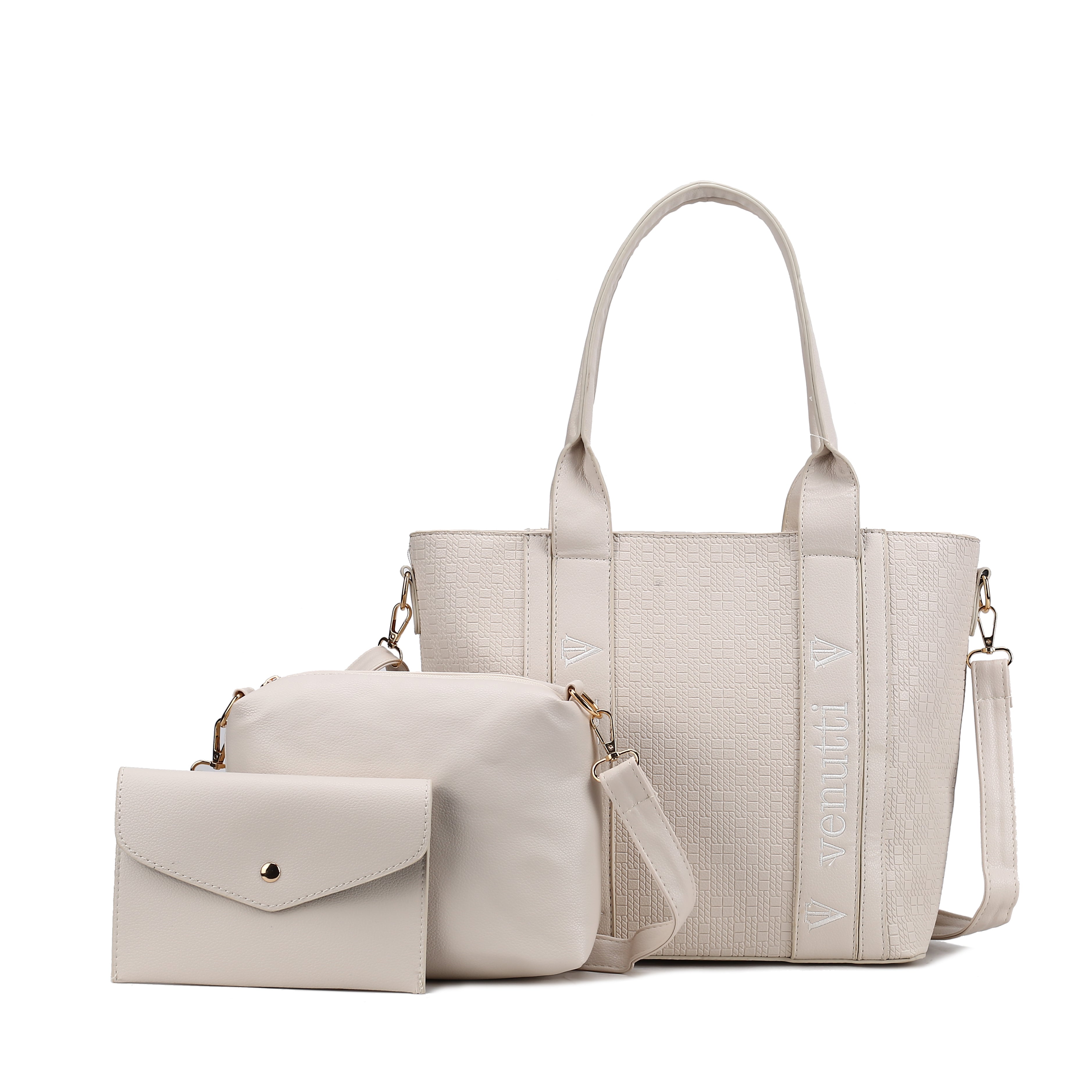 Geo embossed functional 3pcs hanbags set
