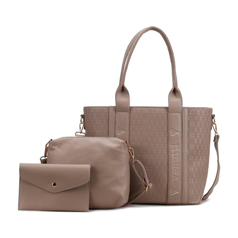 Geo embossed functional 3pcs hanbags set