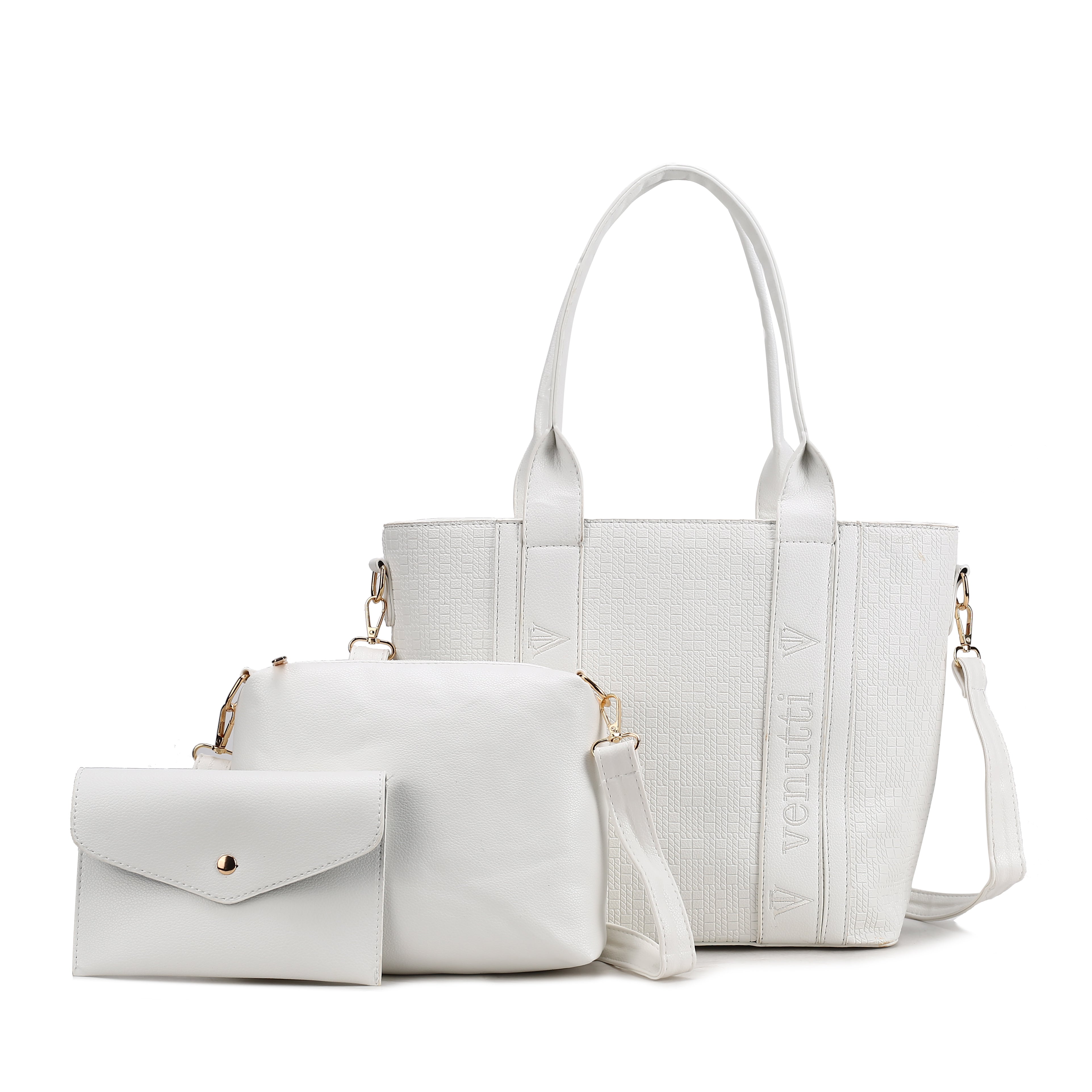 Geo embossed functional 3pcs hanbags set