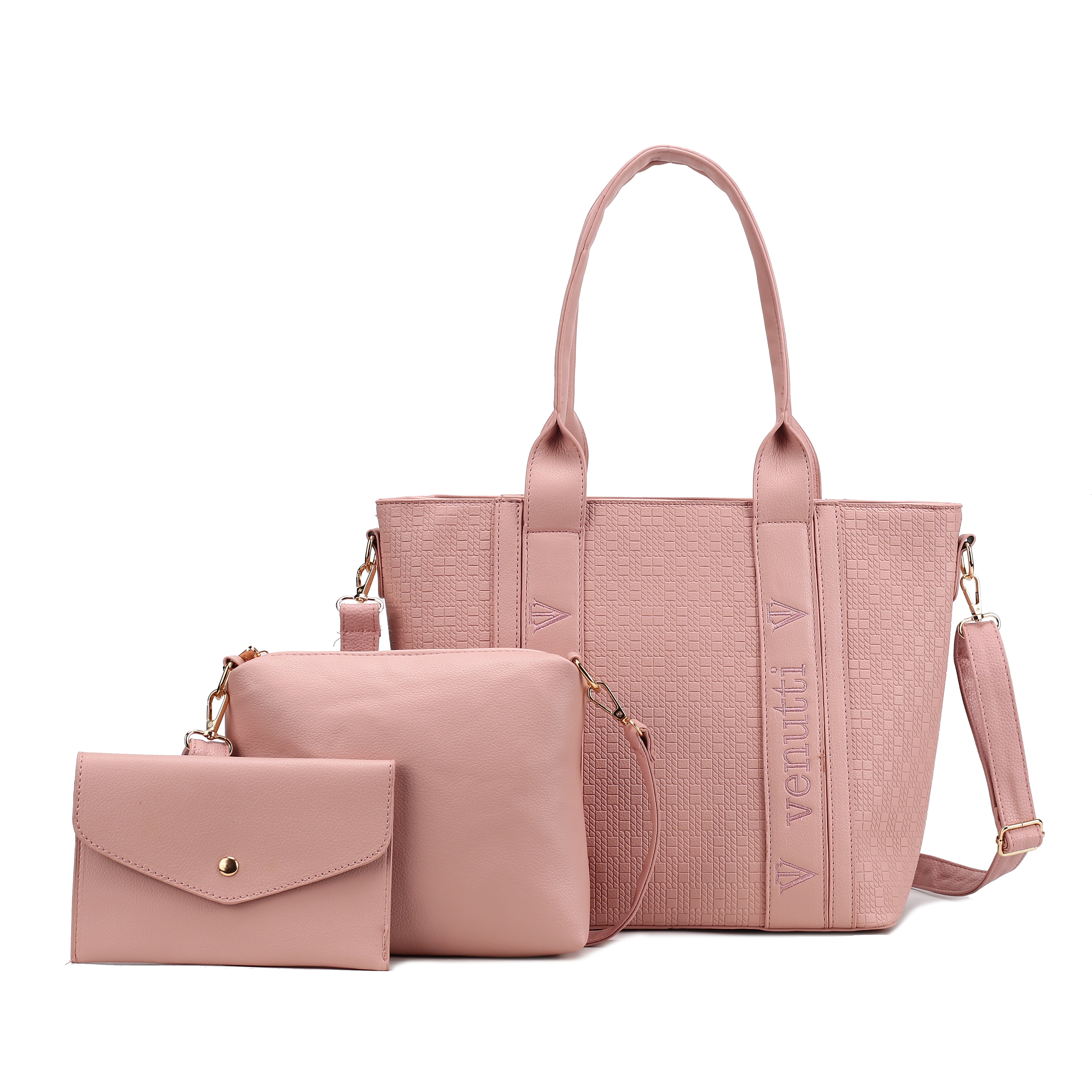 Geo embossed functional 3pcs hanbags set