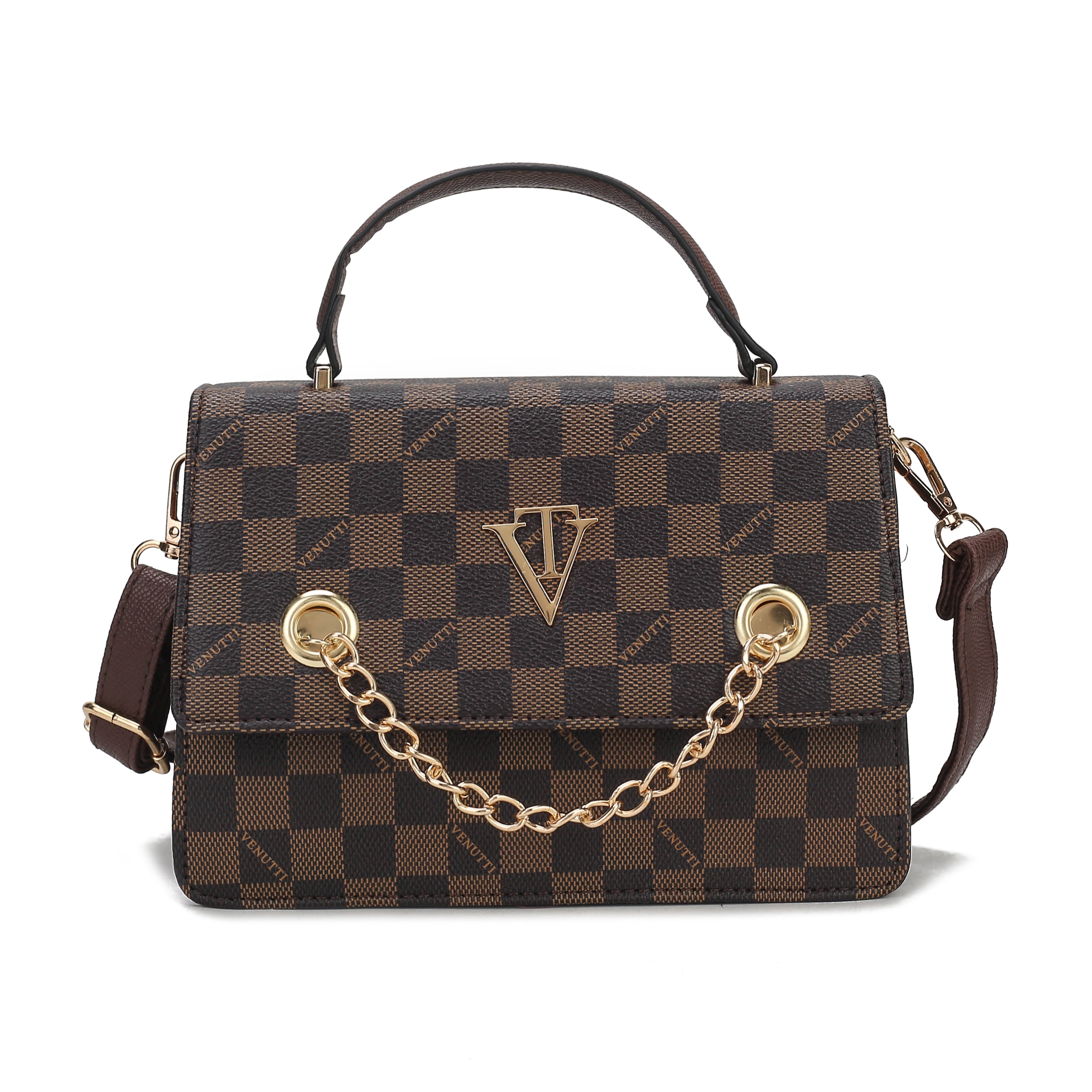 Chain Embellish Checker Cross Bag