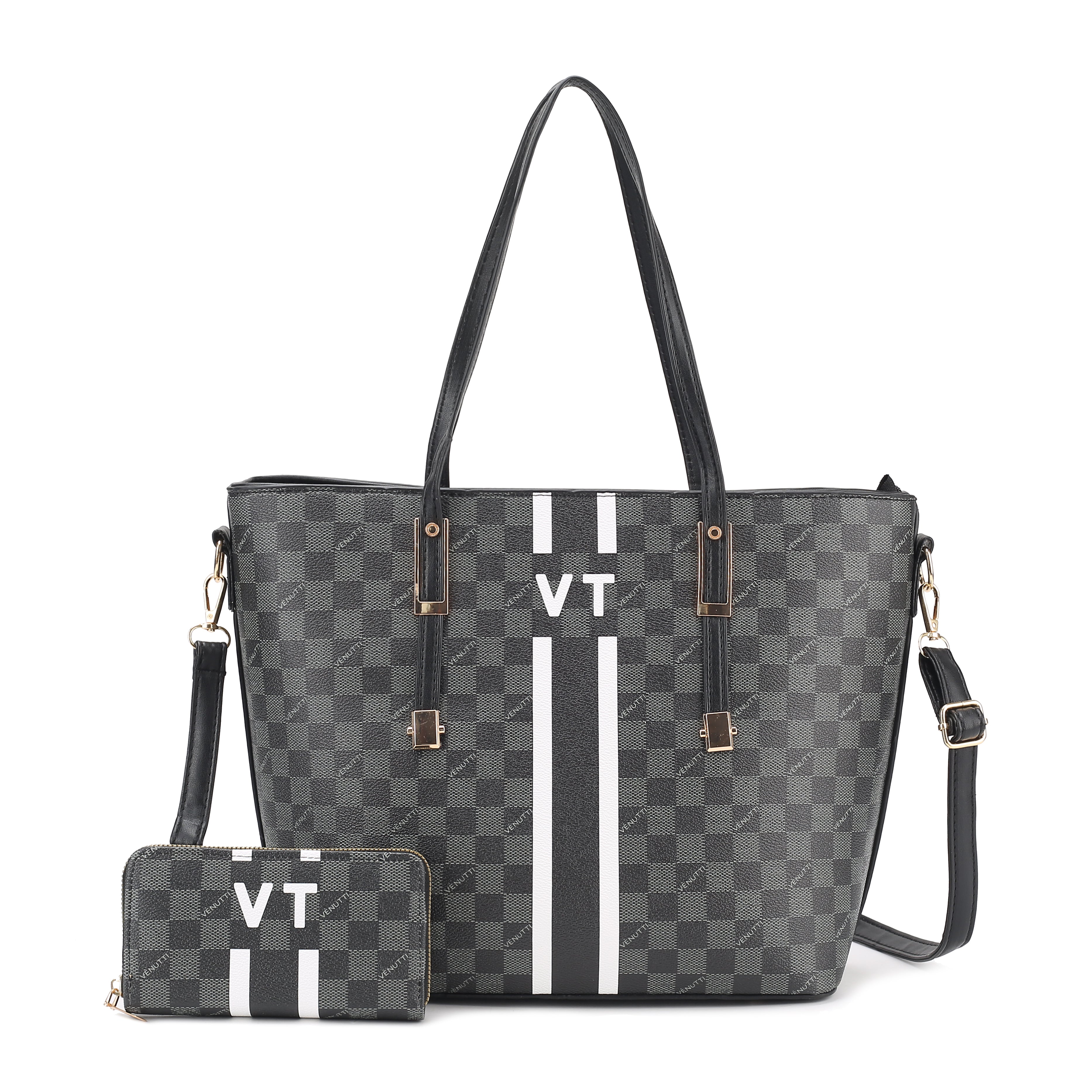 Monogram Checker Tote Bag with Wallet