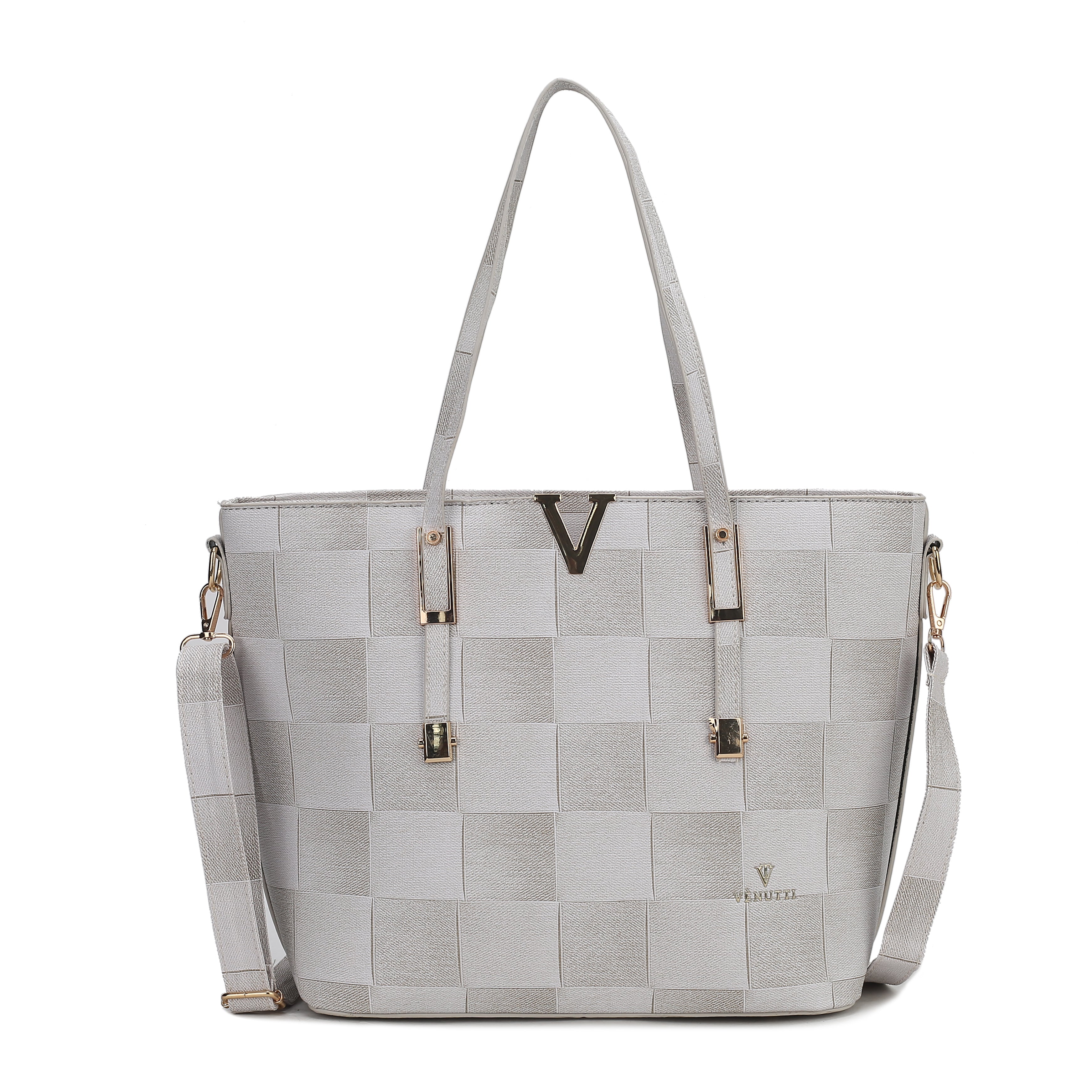 V Large Denim checker Totebag