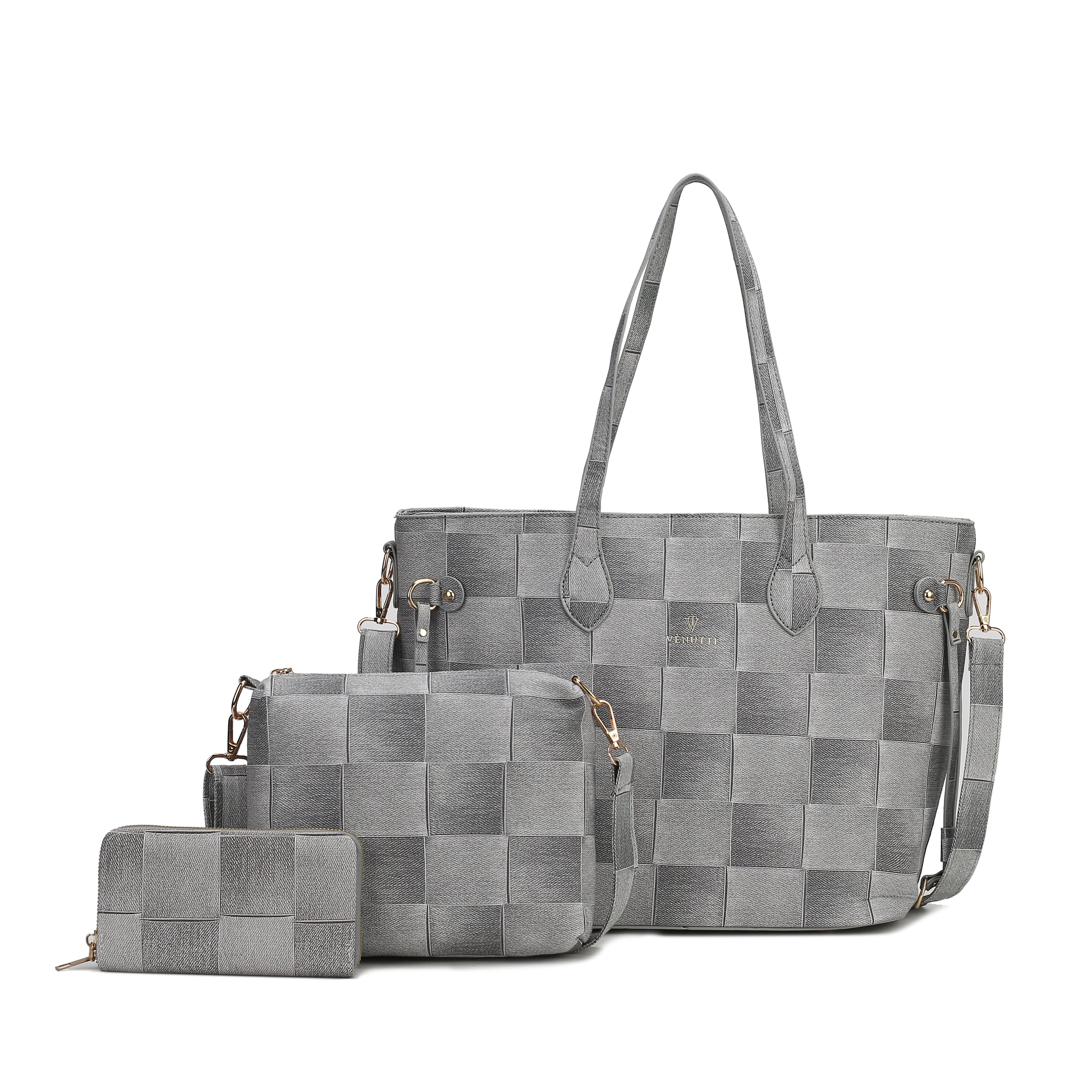 Large Denim checker functional 3pcs handbags set