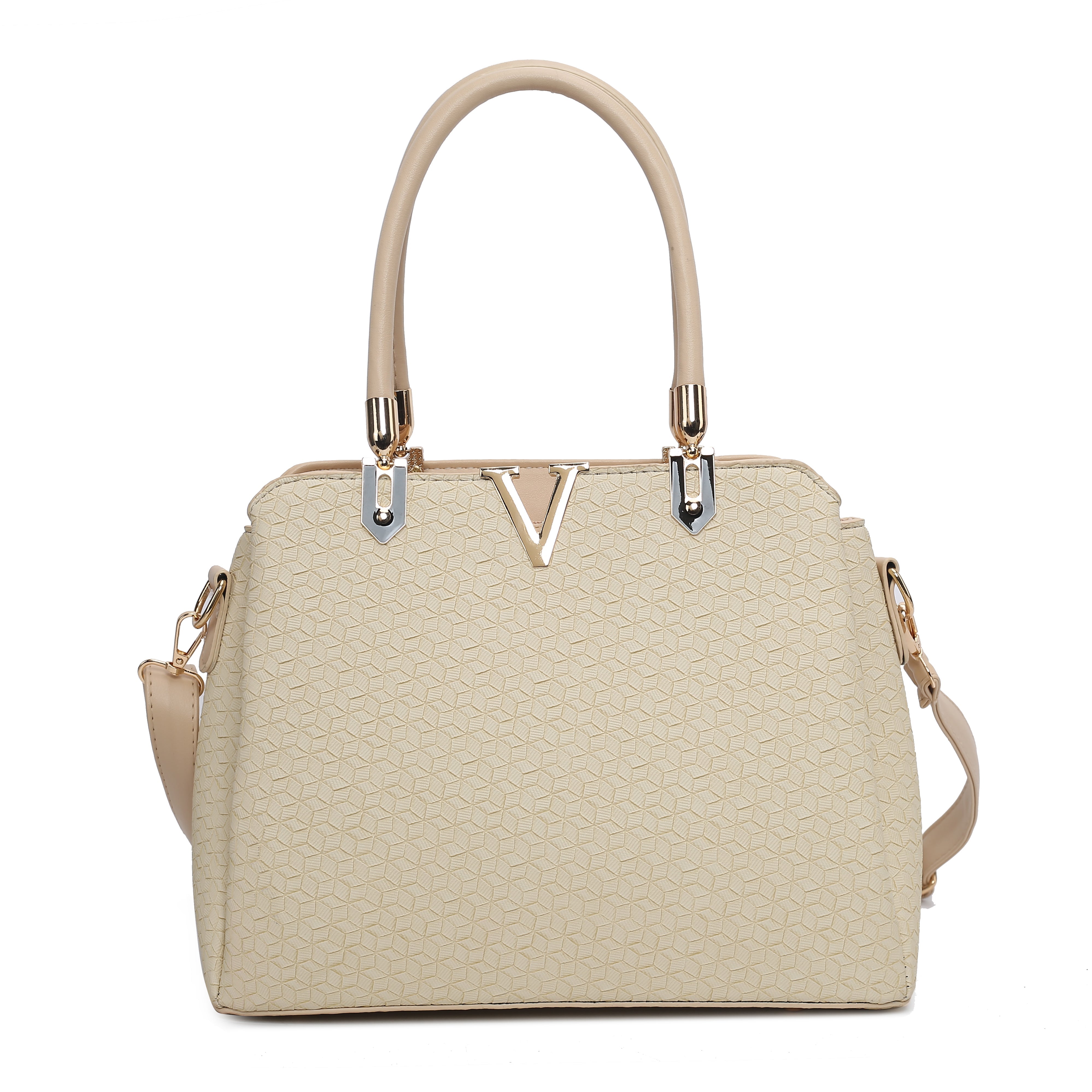 V SQUARE EMBOSSED TRI HANDBAG
