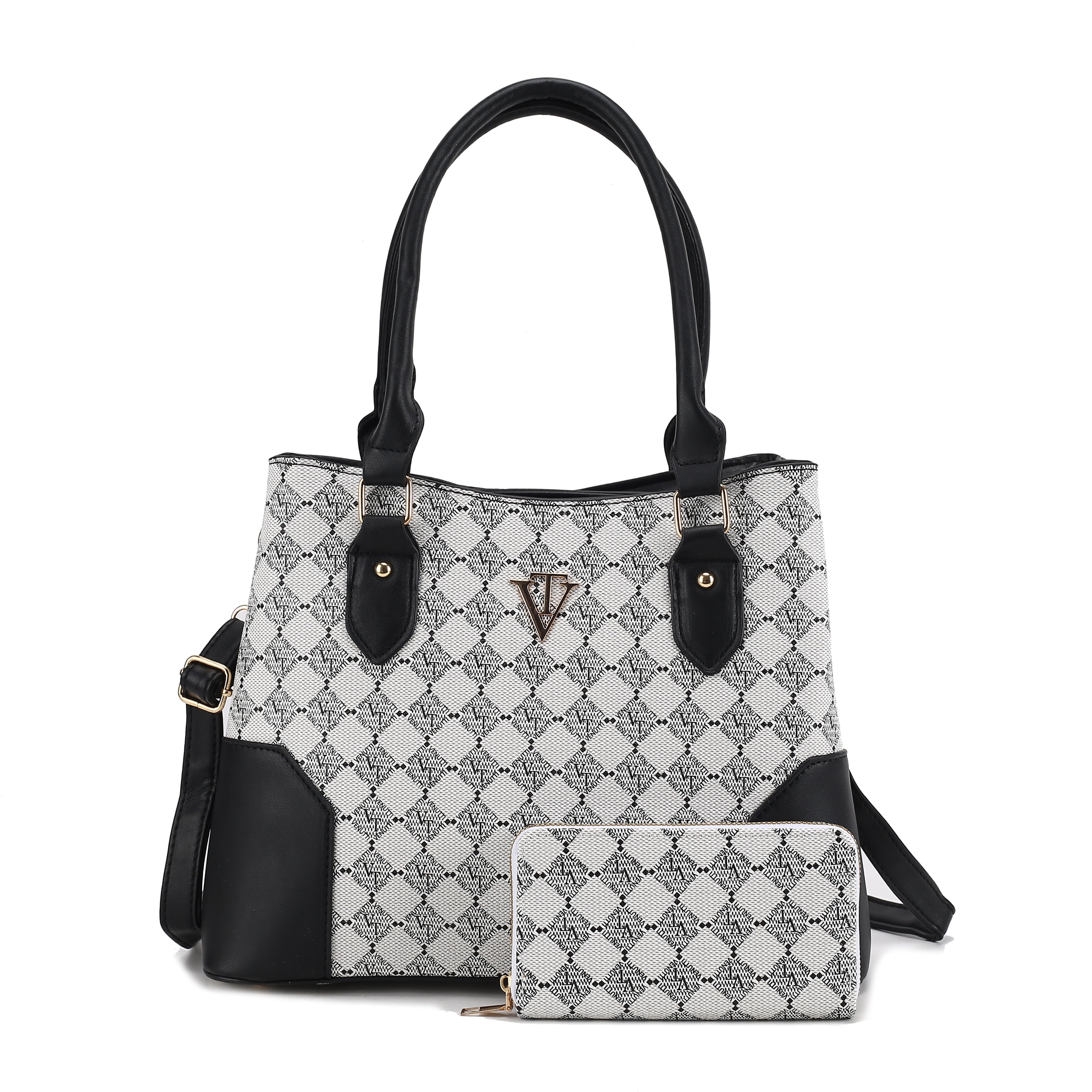 Elegant Diamond Print Handbag with Wallet