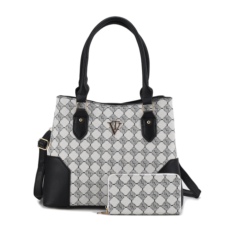 Elegant Diamond Print Handbag with Wallet
