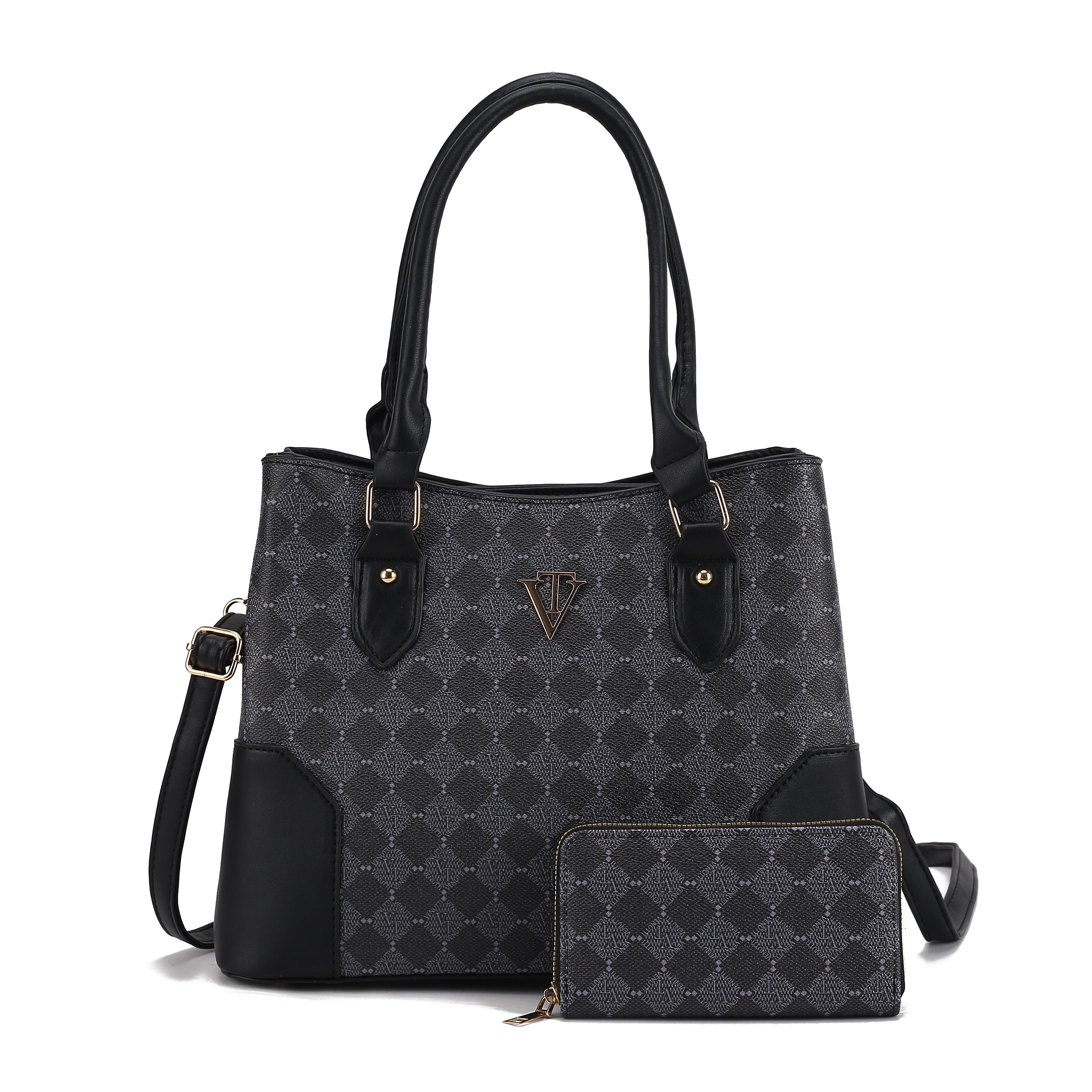 Elegant Diamond Print Handbag with Wallet