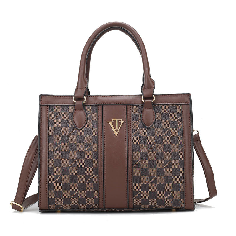 VENUTTI monogram checker handbag-brown
