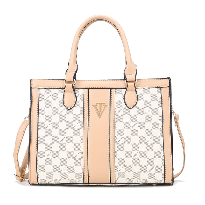 VENUTTI monogram checker handbag-apricot