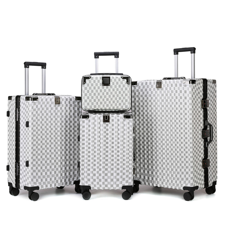 White Hardshell Checker 4pcs Traveling Set