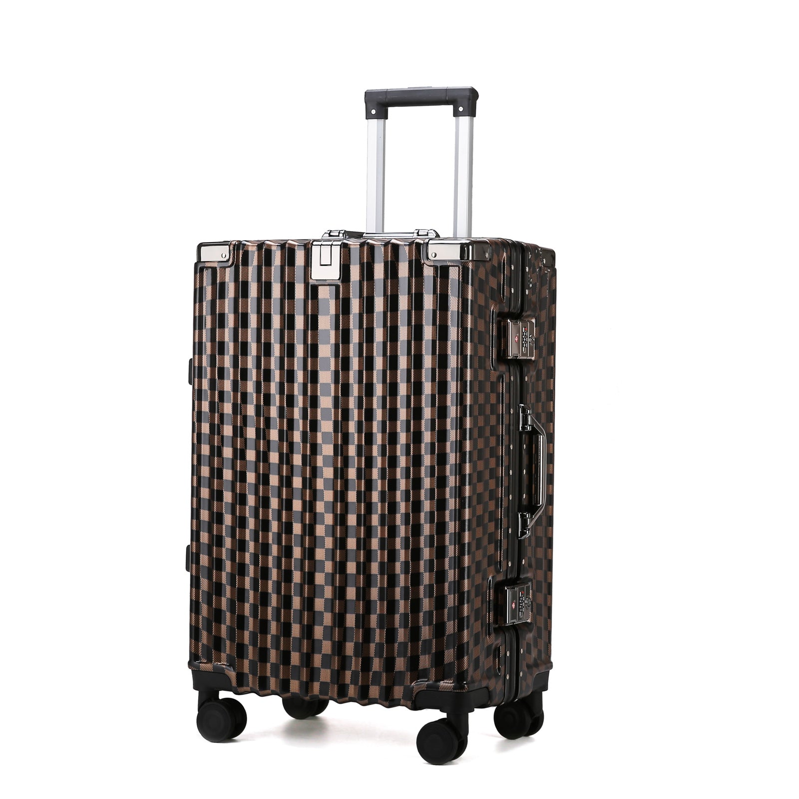 Brown Hardshell Checker 4pcs Traveling Set