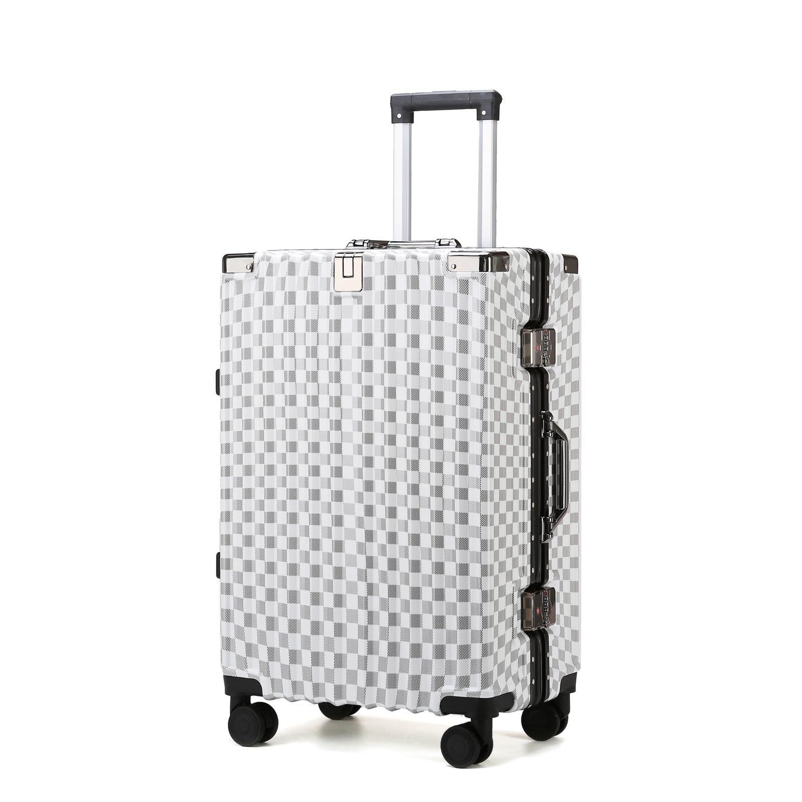 White Hardshell Checker 4pcs Traveling Set