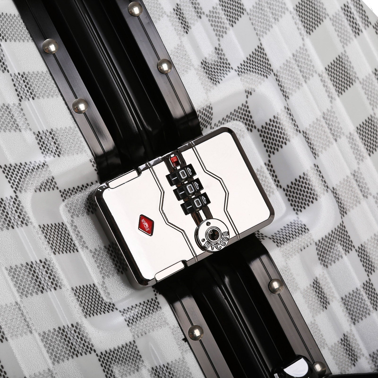 White Hardshell Checker 4pcs Traveling Set